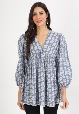 Grey Printed Cotton Top