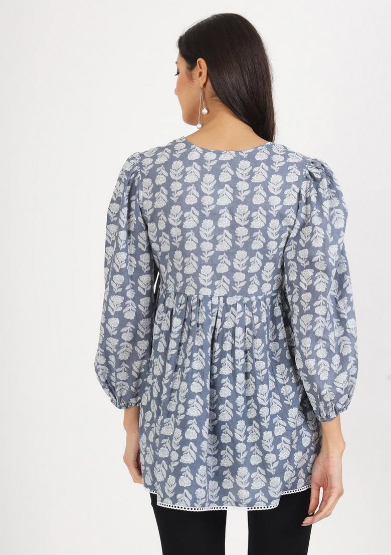 Grey Printed Cotton Top - Indya