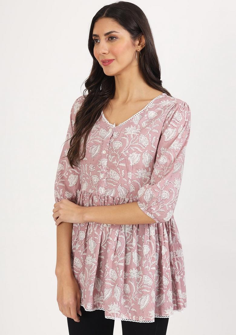 Pink Printed Cotton Top - Indya