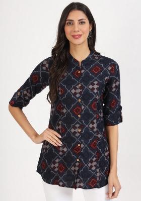 Blue Printed Cotton Top