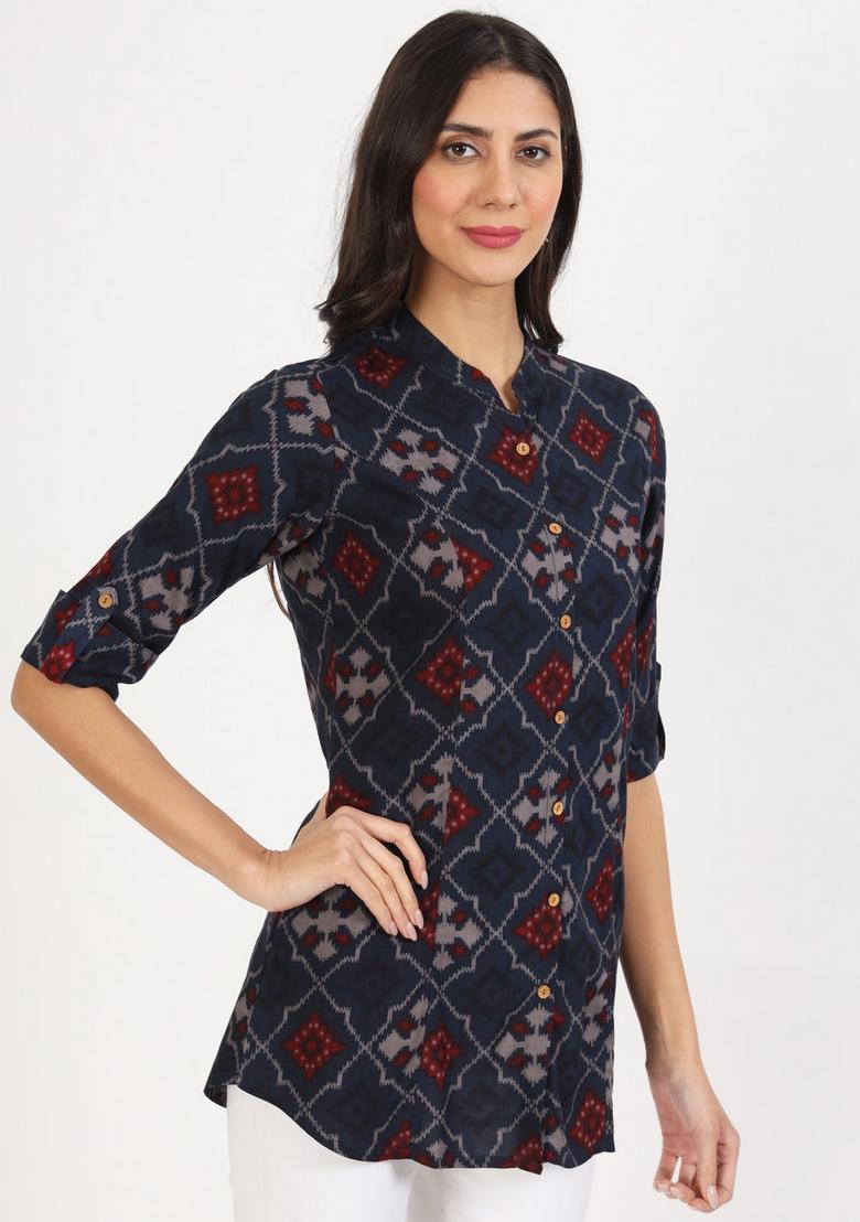 Blue Printed Cotton Top - Indya