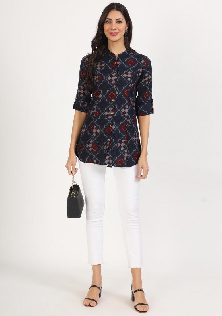 Blue Printed Cotton Top - Indya