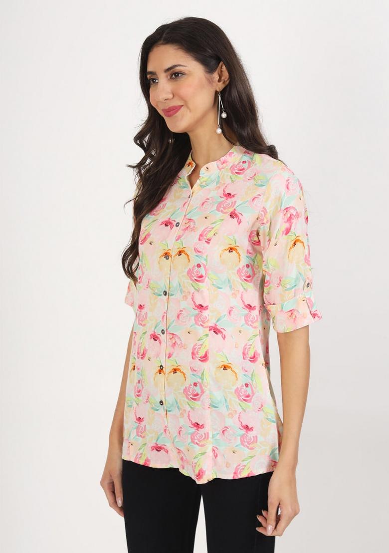 Â&nbsp;Green Floral Print Cotton Top - Indya