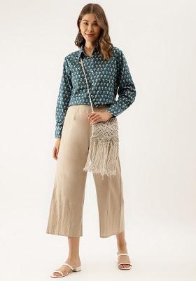 Turquoise Blue Â&nbsp;Ethnic Motif Printed Cotton Top