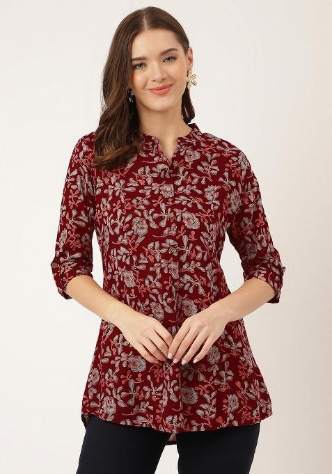 Maroon Floral Cotton Top