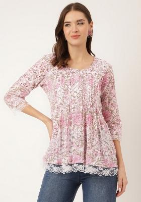 Pink & White Floral Cotton Top