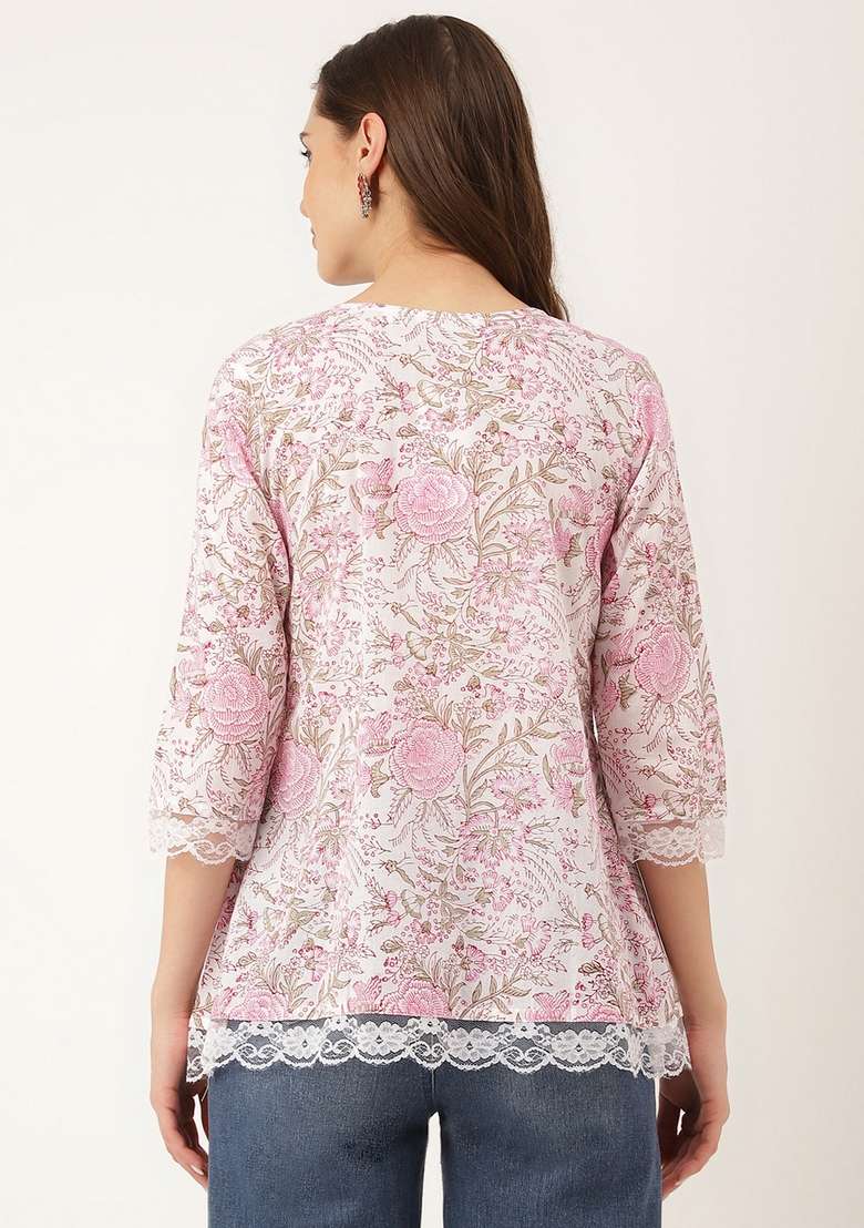 Pink Printed Cotton Kurta - Indya