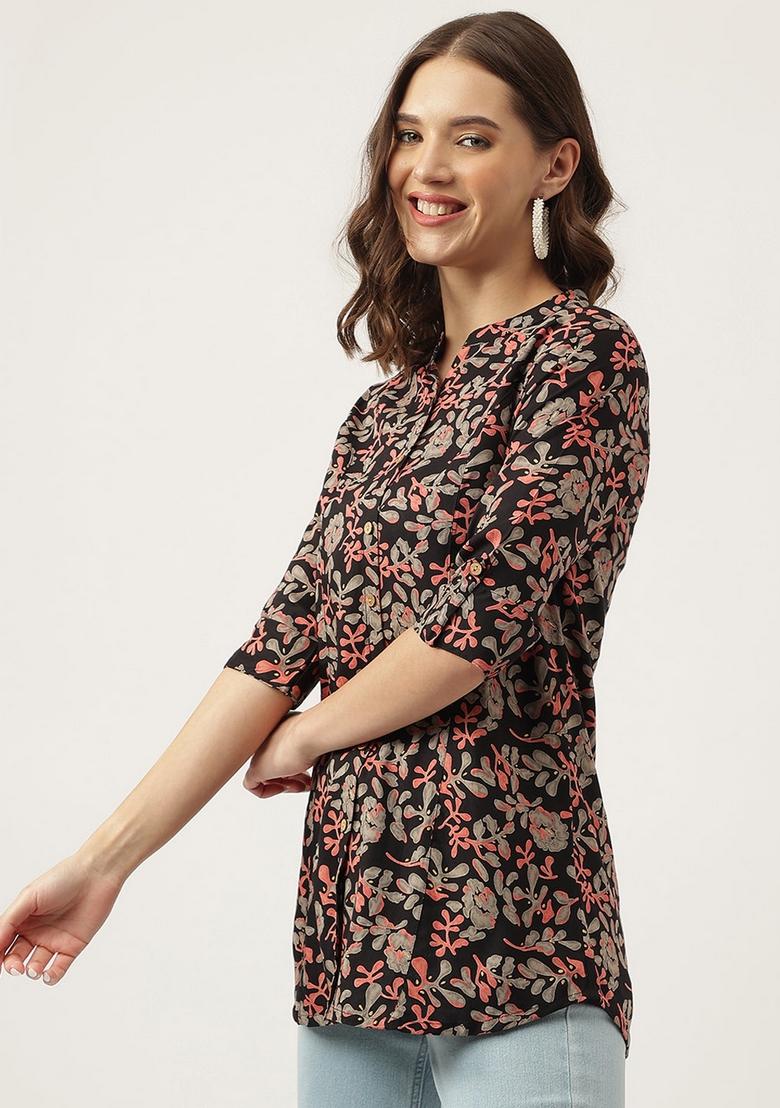 Black Floral Cotton Top - Indya