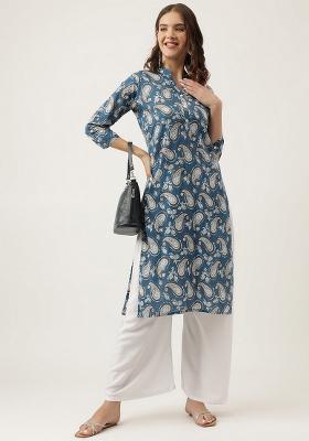 Blue &nbsp;Paisley Print Cotton Kurta Set