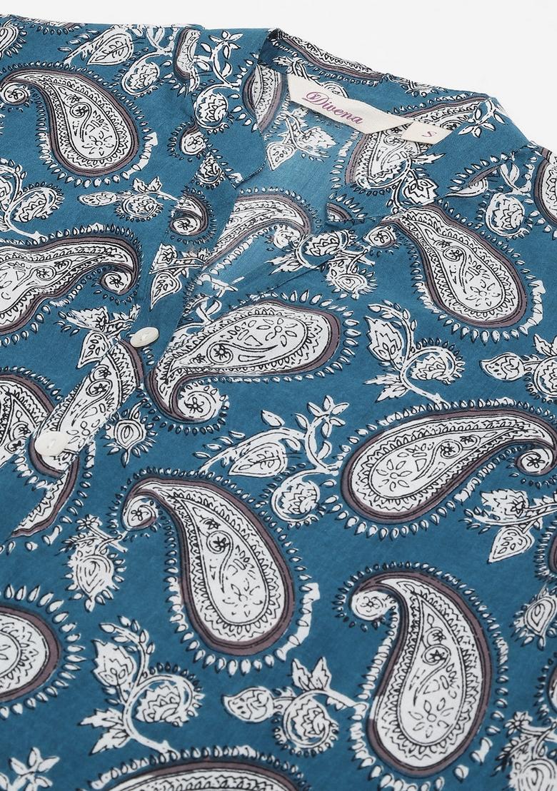 Blue Â&nbsp;Paisley Print Cotton Kurta Set - Indya