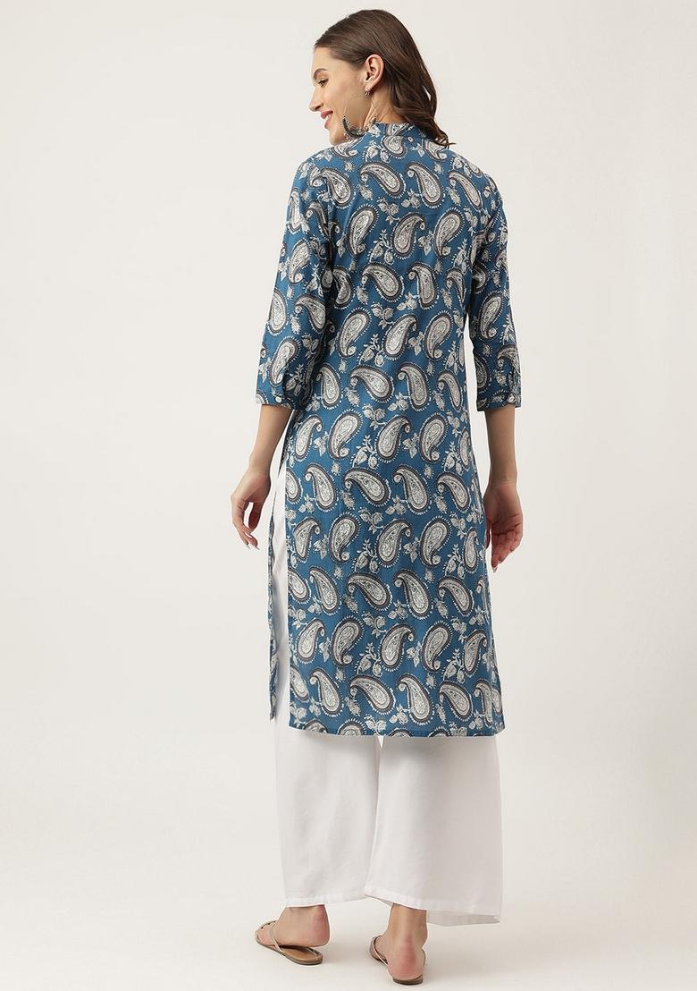 Blue Â&nbsp;Paisley Print Cotton Kurta Set - Indya