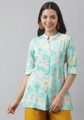 Sea Green Floral Cotton Top