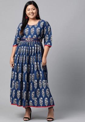 Blue Embroidery Cotton Kurta Set