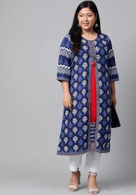 Blue Floral Cotton Kurta Set