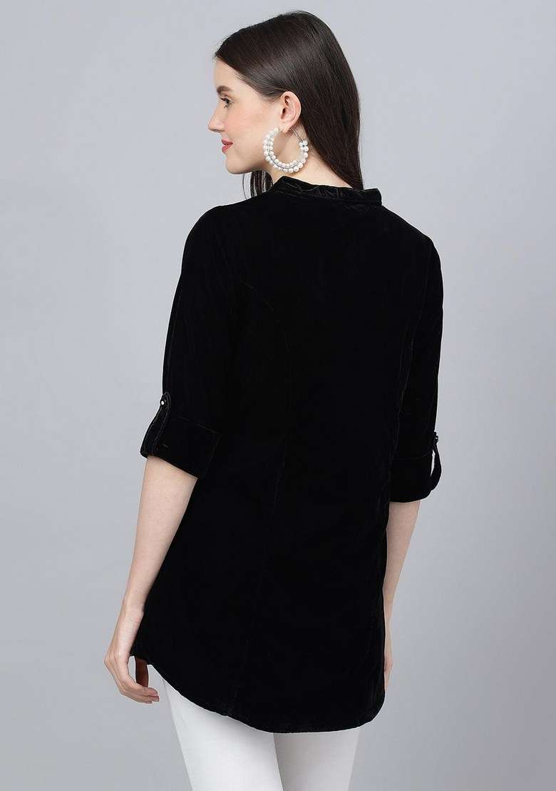 Black Solid Cotton Kurta - Indya