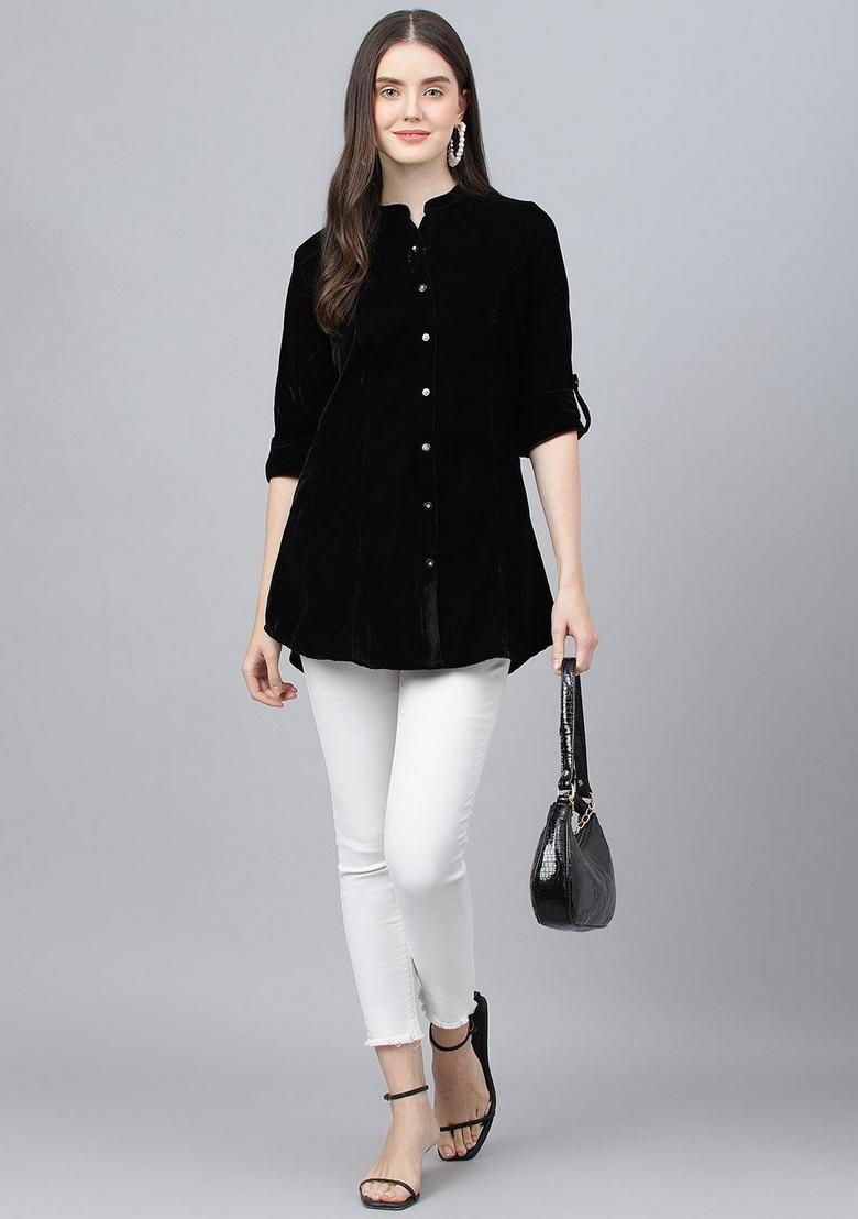 Black Solid Cotton Top - Indya