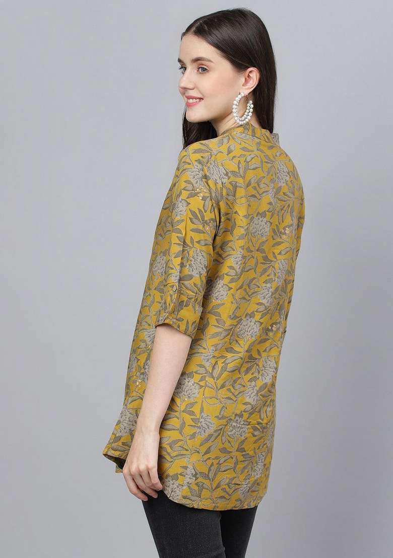 Rust Floral Print Cotton Kurta - Indya