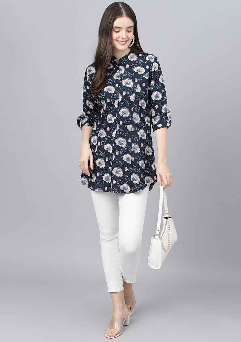 Blue Floral Cotton Top - Indya