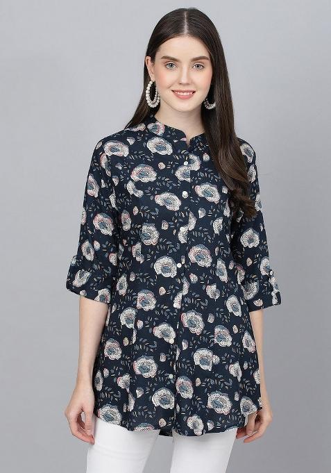 Blue Floral Cotton Top
