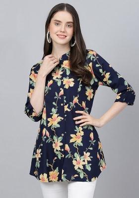 Navy Blue Floral Cotton Top