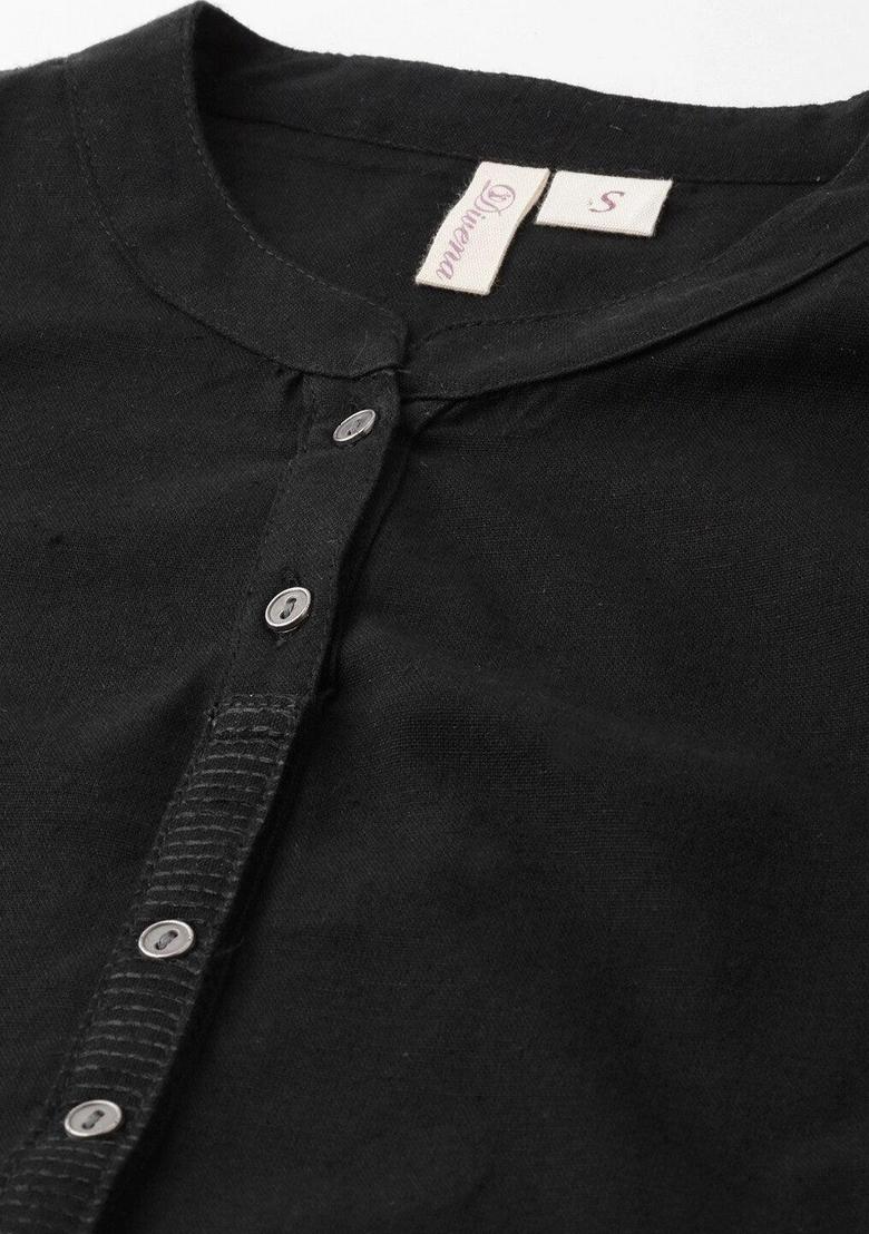 Black Solid Cotton Kurta Set - Indya