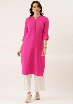 Pink Solid Cotton Kurta Set