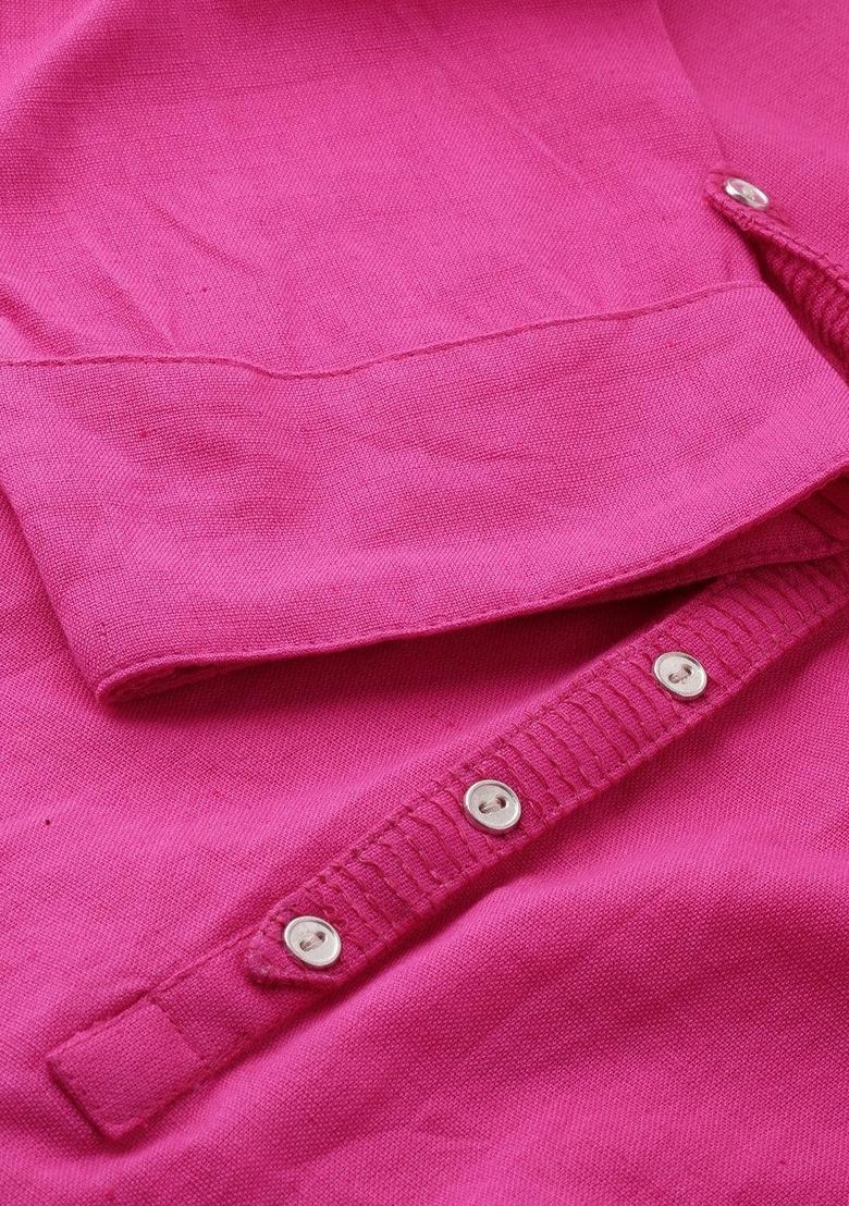 Pink Solid Cotton Kurta Set - Indya
