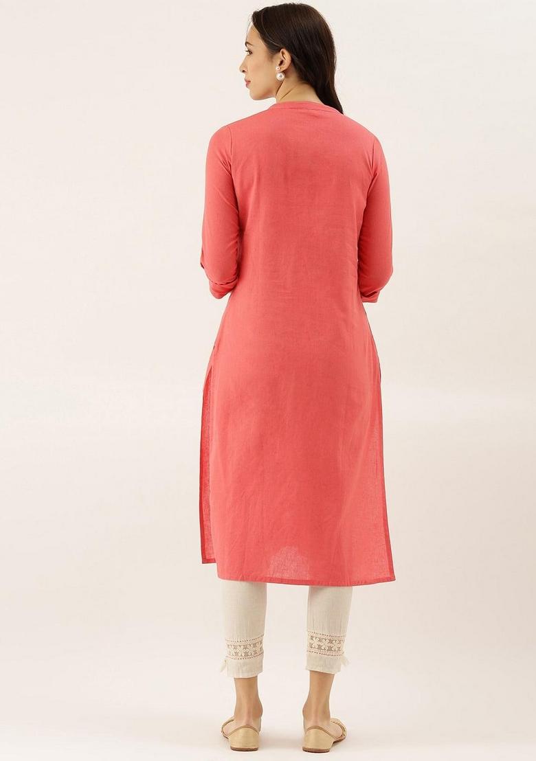 Orange Solid Cotton Kurta Set - Indya