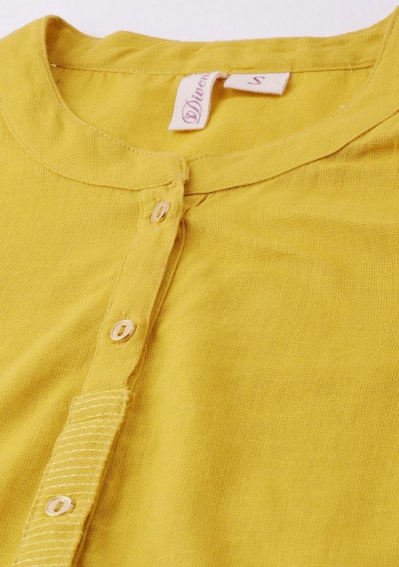 Yellow Solid Cotton Kurta Set - Indya