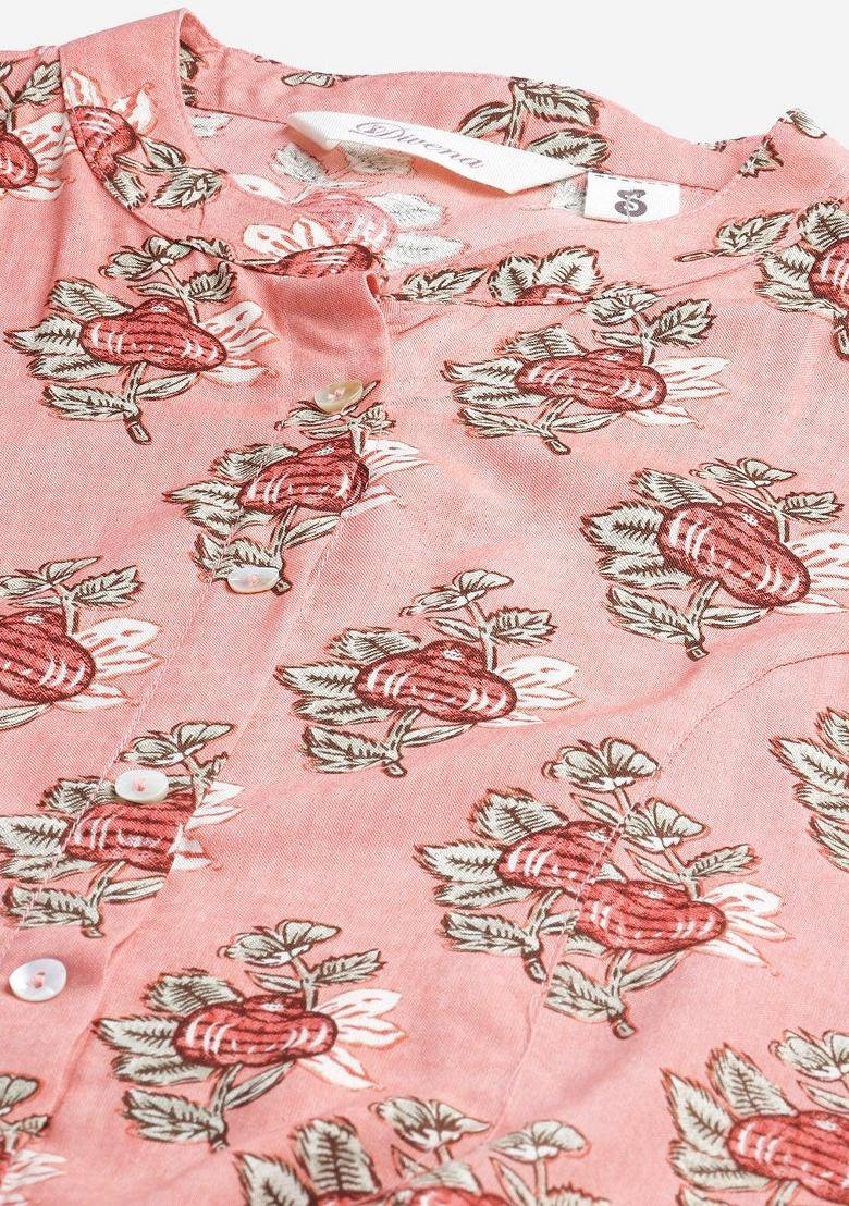 Peach Printed Cotton Top - Indya