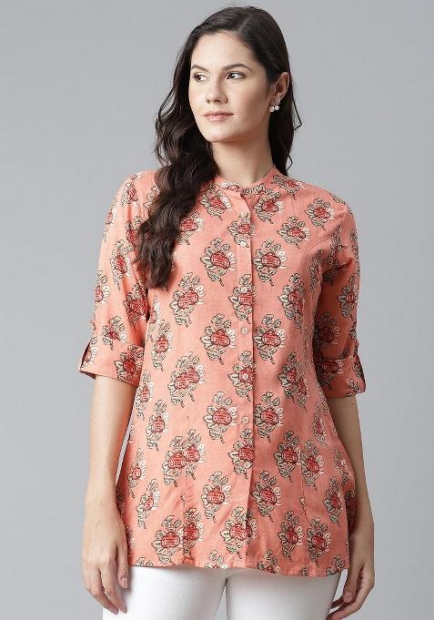 Peach Printed Cotton Top