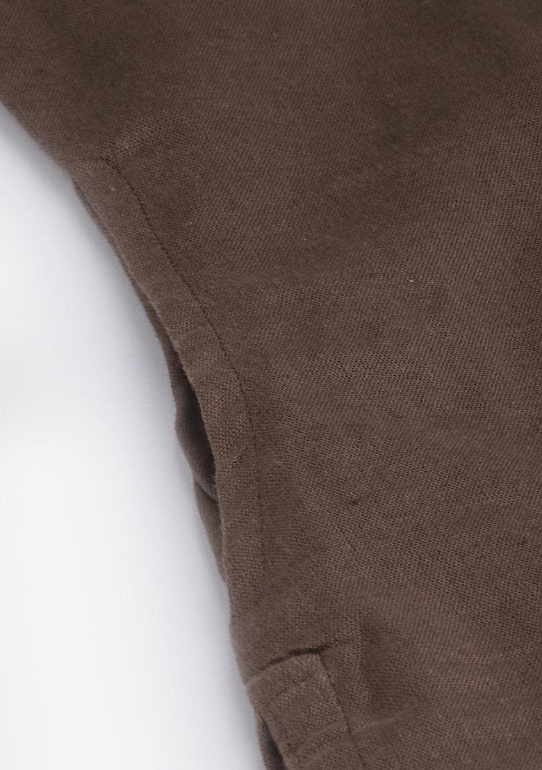 Coffee Brown Solid Cotton Kurta Set - Indya