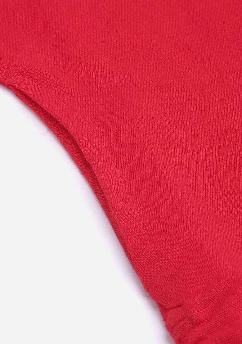 Red Solid Cotton Kurta Set - Indya