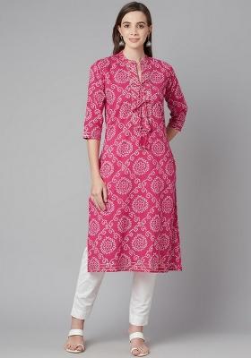 Pink &nbsp;Printed Cotton Kurta Set