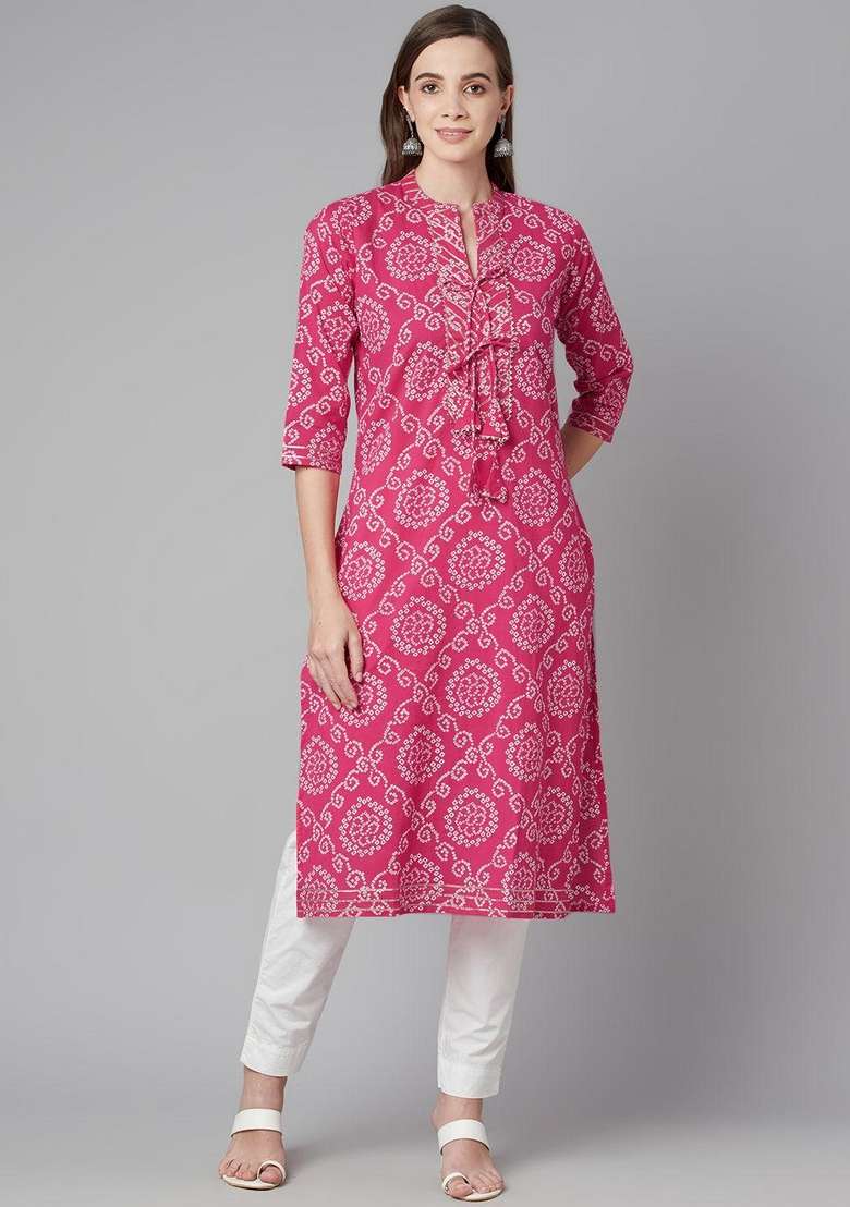 Pink Printed Cotton Kurta Set - Indya