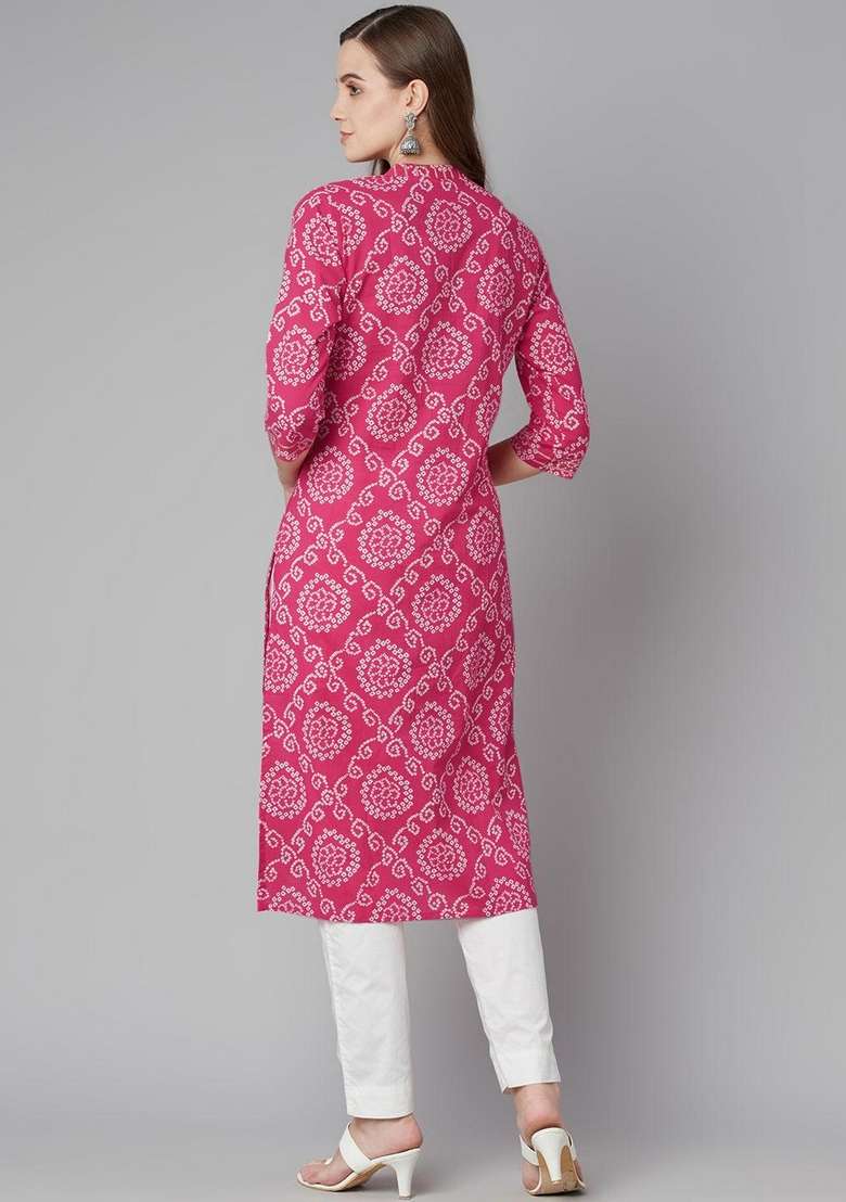 Pink Printed Cotton Kurta Set - Indya