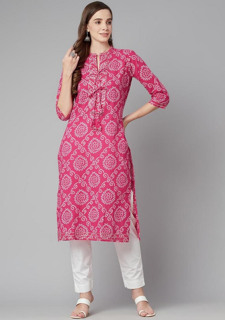 Pink Â&nbsp;Printed Cotton Kurta Set - Indya
