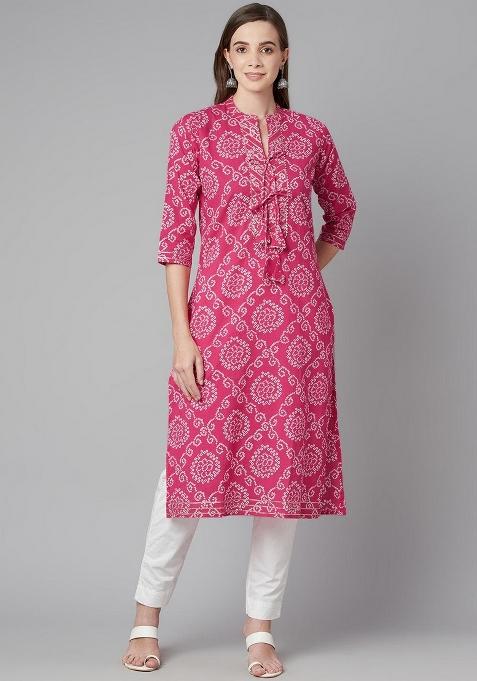 Pink &nbsp;Printed Cotton Kurta Set