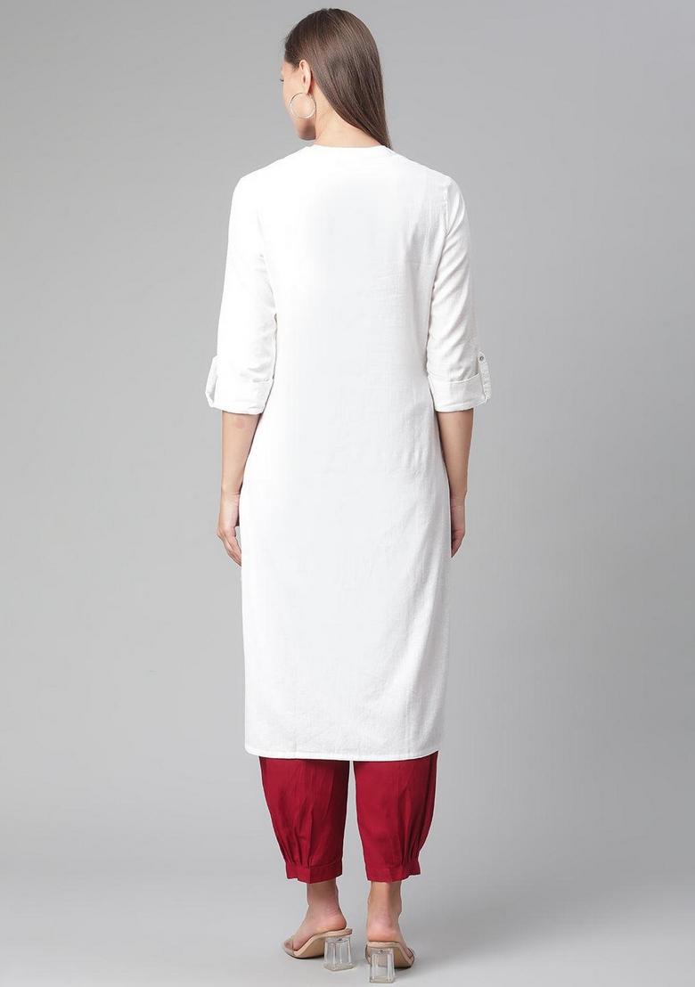 White Solid Cotton Kurta Set - Indya