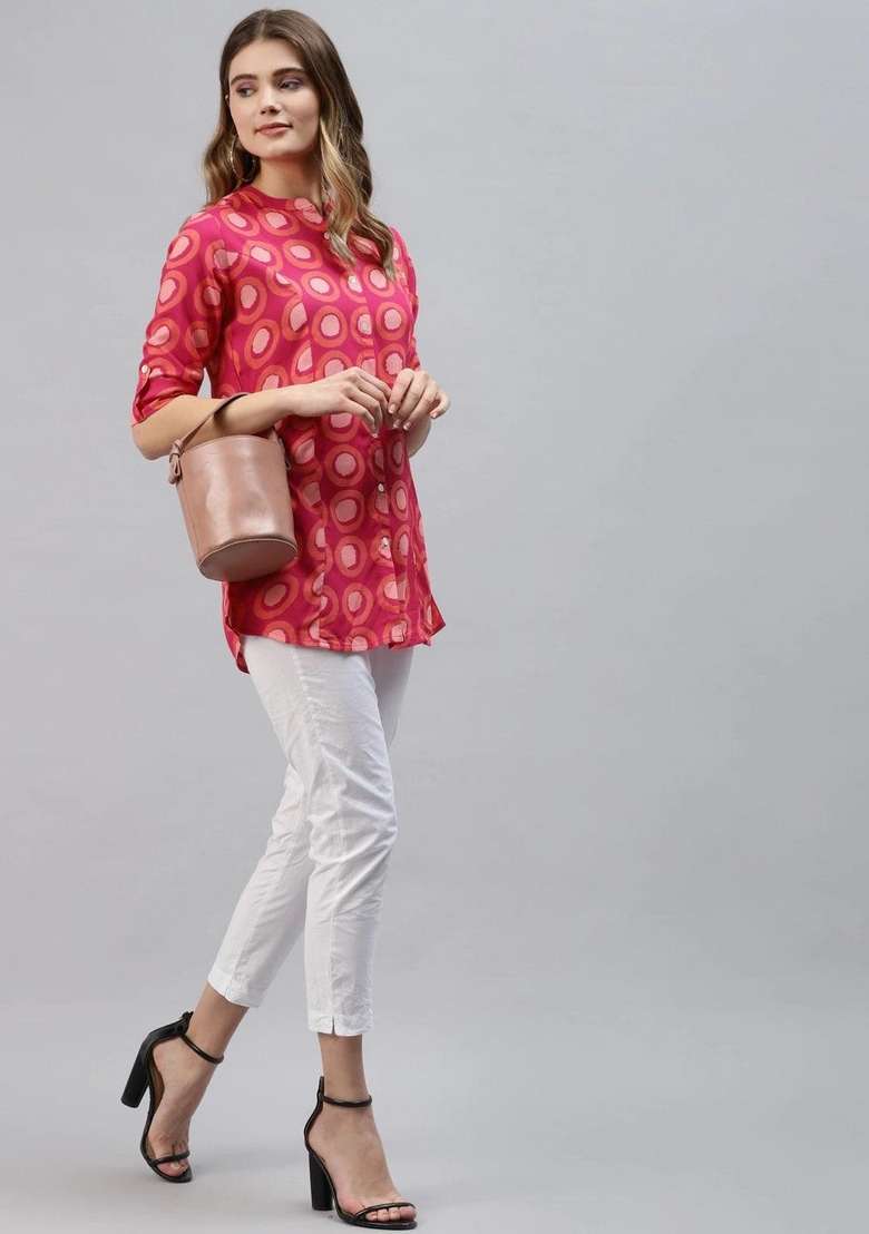 Pink Printed Cotton Kurta - Indya