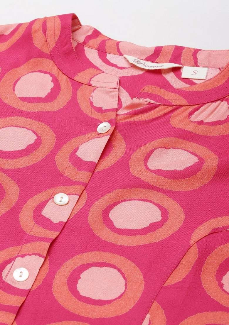 Pink Printed Cotton Kurta - Indya