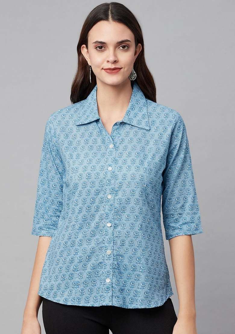 Sky Printed Cotton Kurta - Indya