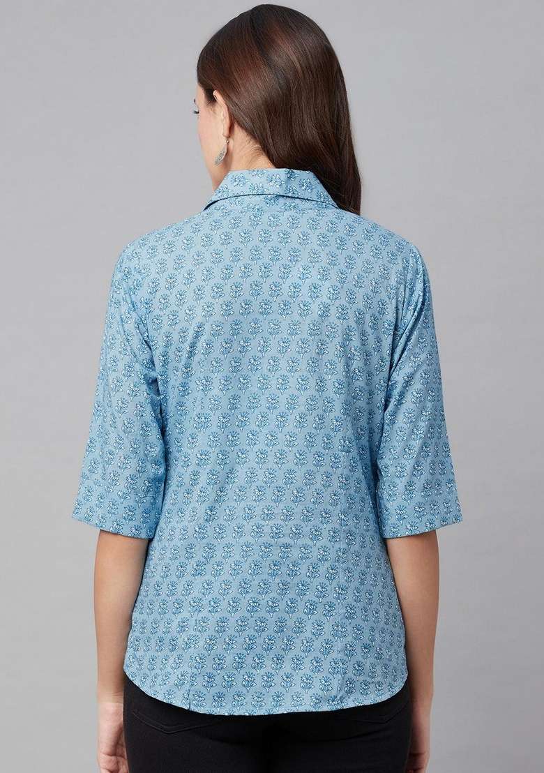 Sky Printed Cotton Kurta - Indya