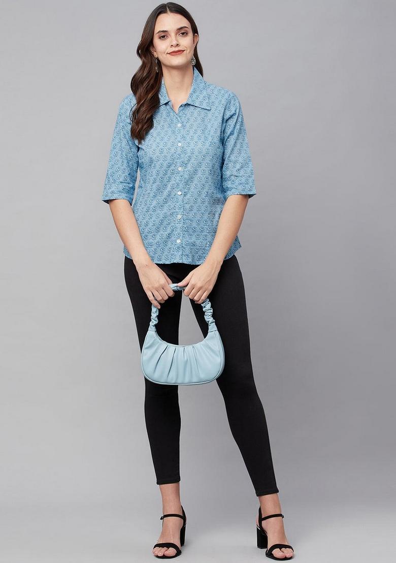 Sky Floral Cotton Top - Indya