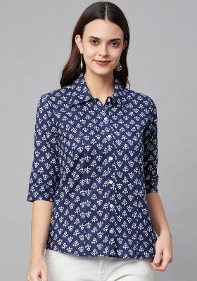 Indigo Floral Cotton Top