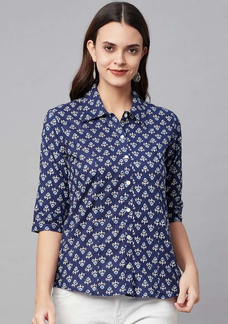 Indigo Printed Cotton Kurta - Indya