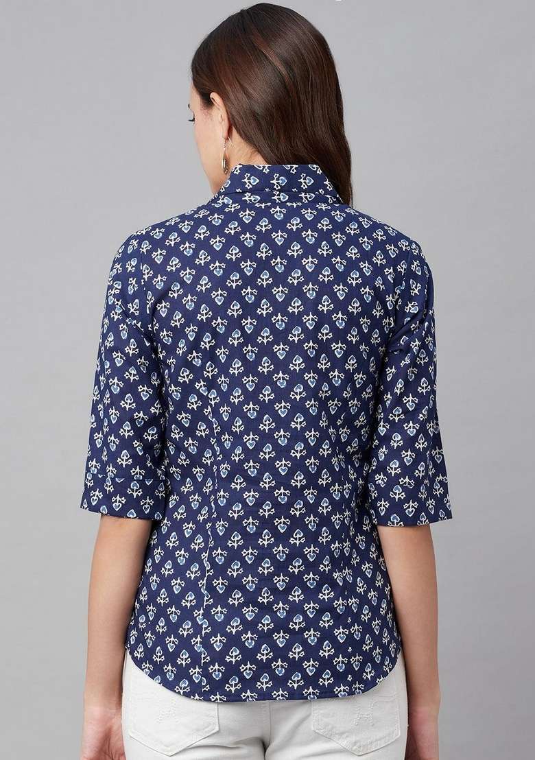 Indigo Printed Cotton Kurta - Indya