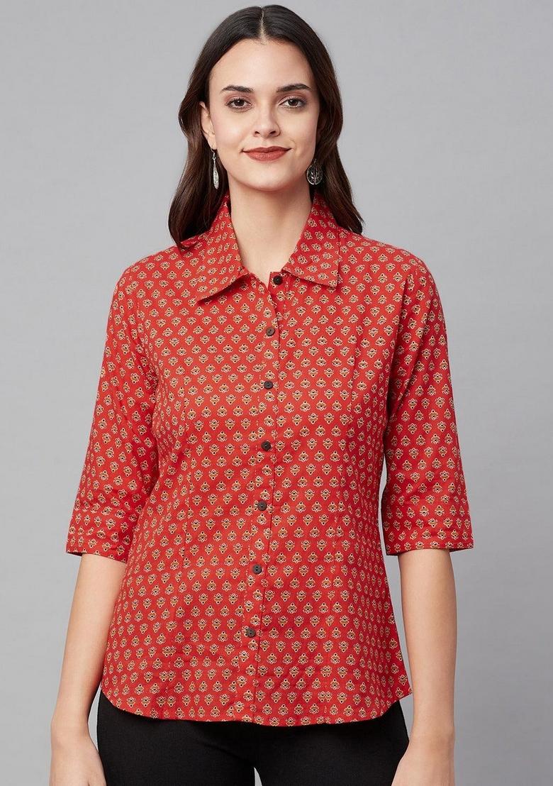 Red Floral Cotton Top - Indya