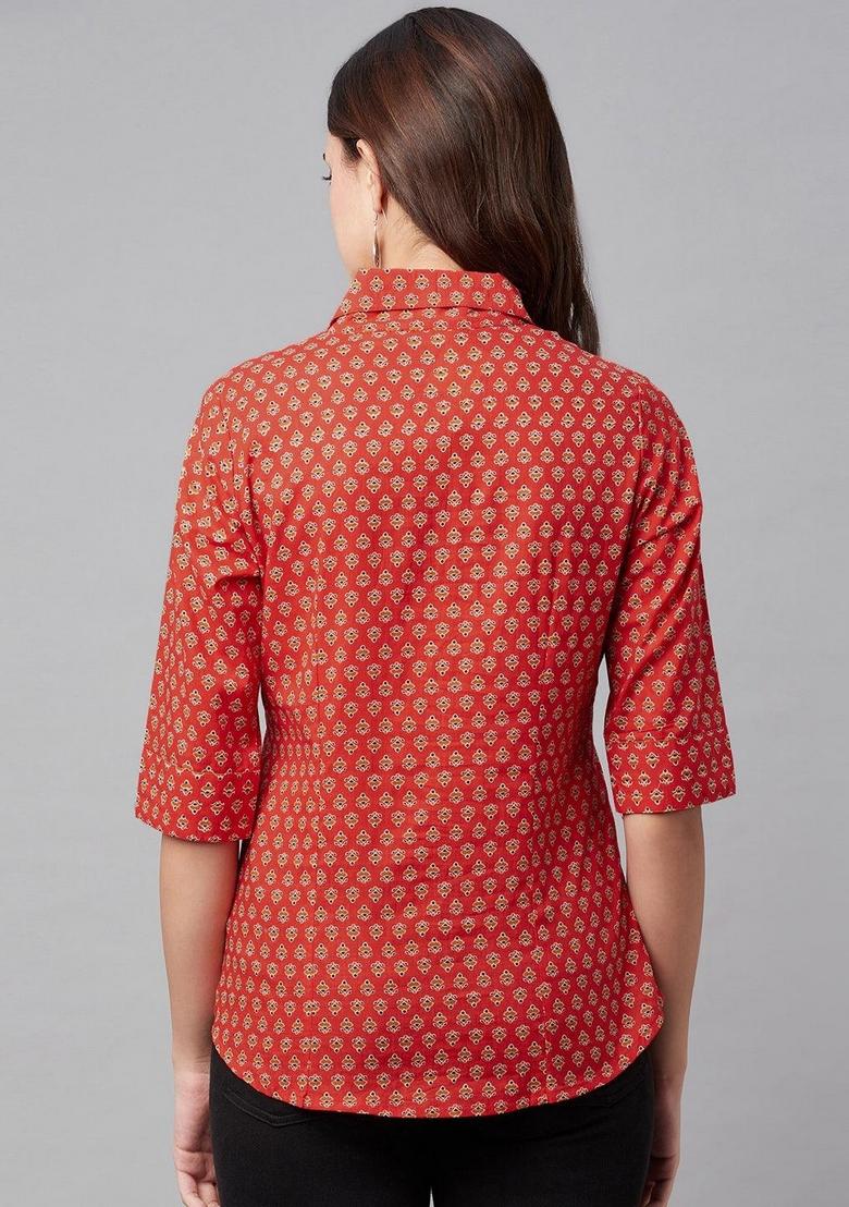 Red Floral Cotton Top - Indya