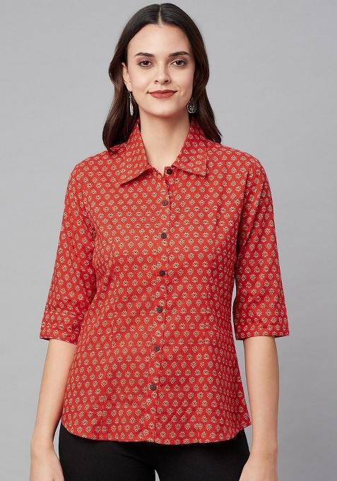 Red Floral Cotton Top